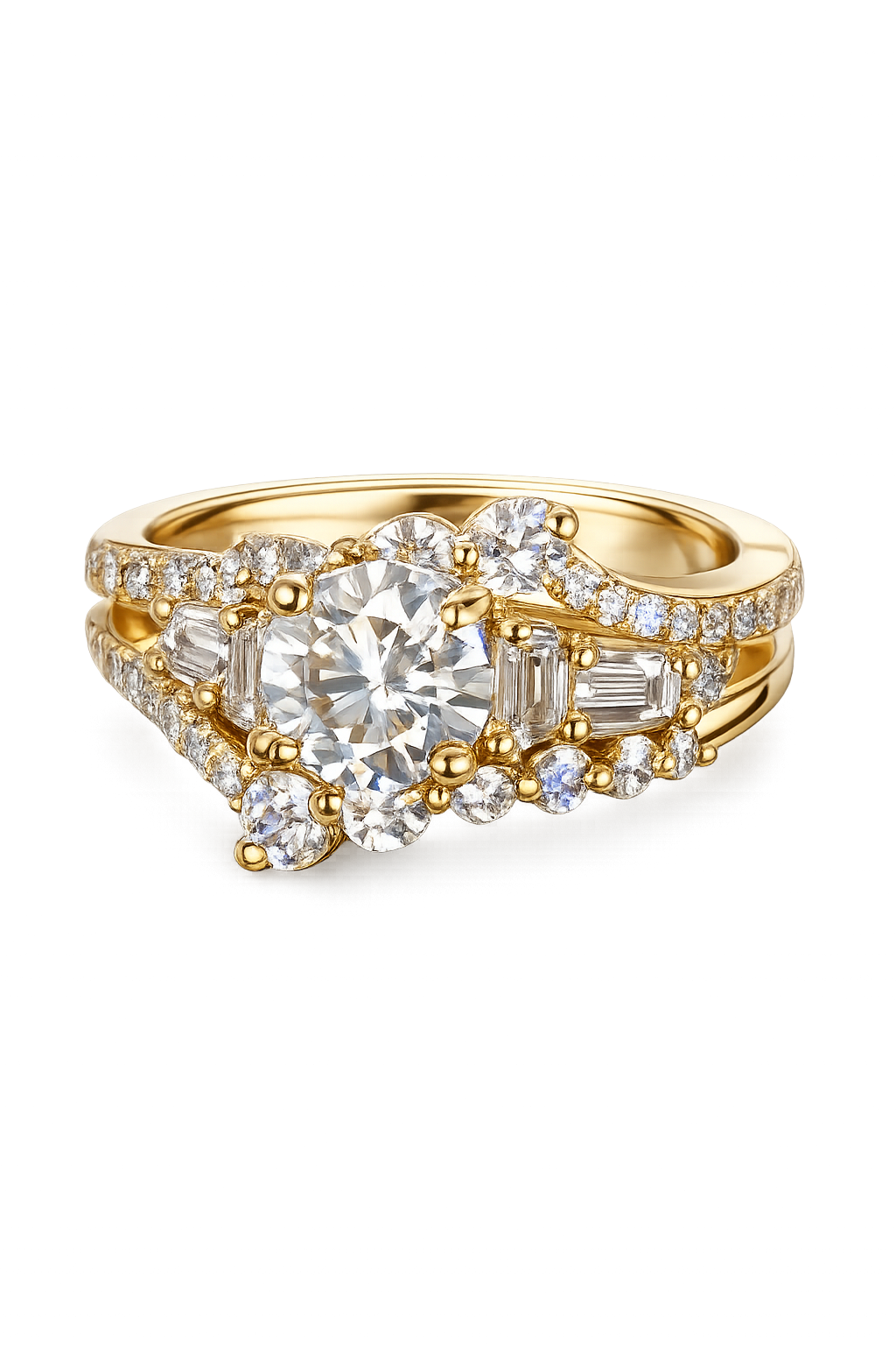 18K Solid Yellow Gold | Size 6.5 - 4.50 CTW Lab Diamond Bridal Ring Set
