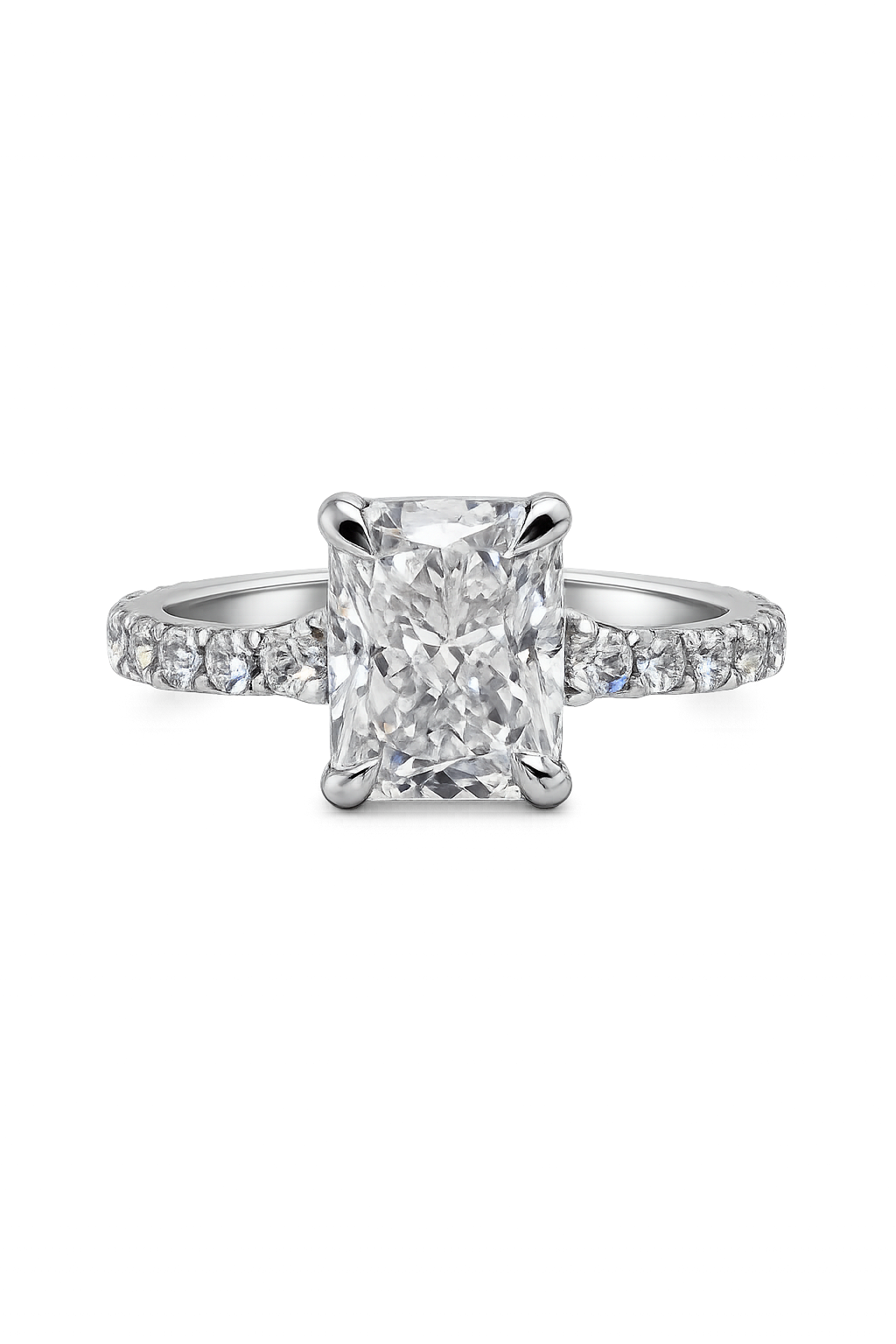 14K Solid White Gold - 3.80 CTW Radiant Lab Diamond Engagement Ring