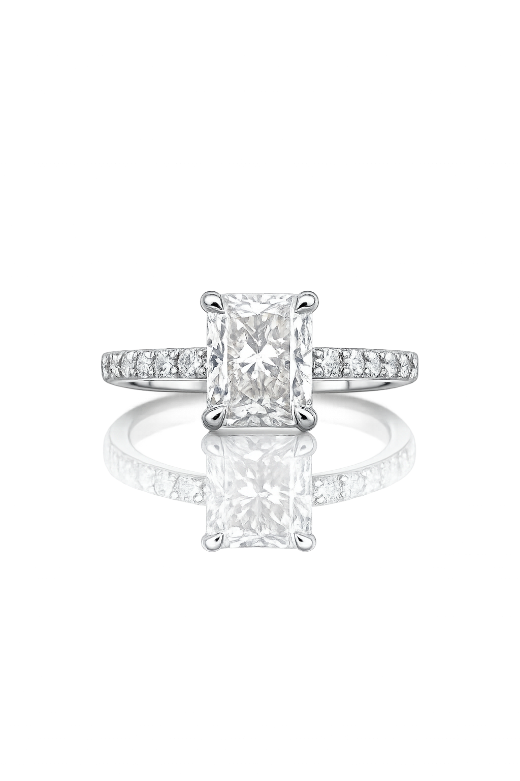 14K Solid White Gold - 3.80 CTW Radiant Lab Diamond Engagement Ring