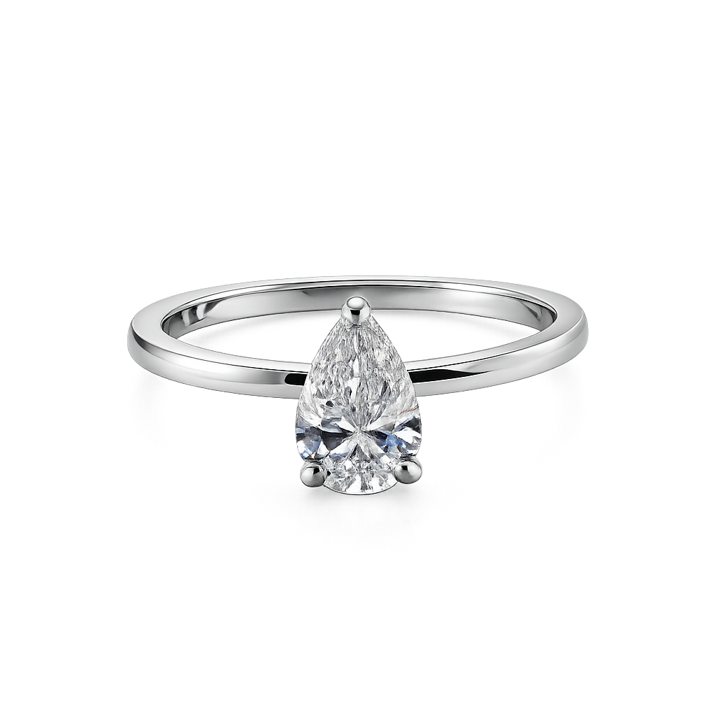 14K Solid White Gold  Descripción - 0.95 CT Pear Lab Diamond Solitaire Ring