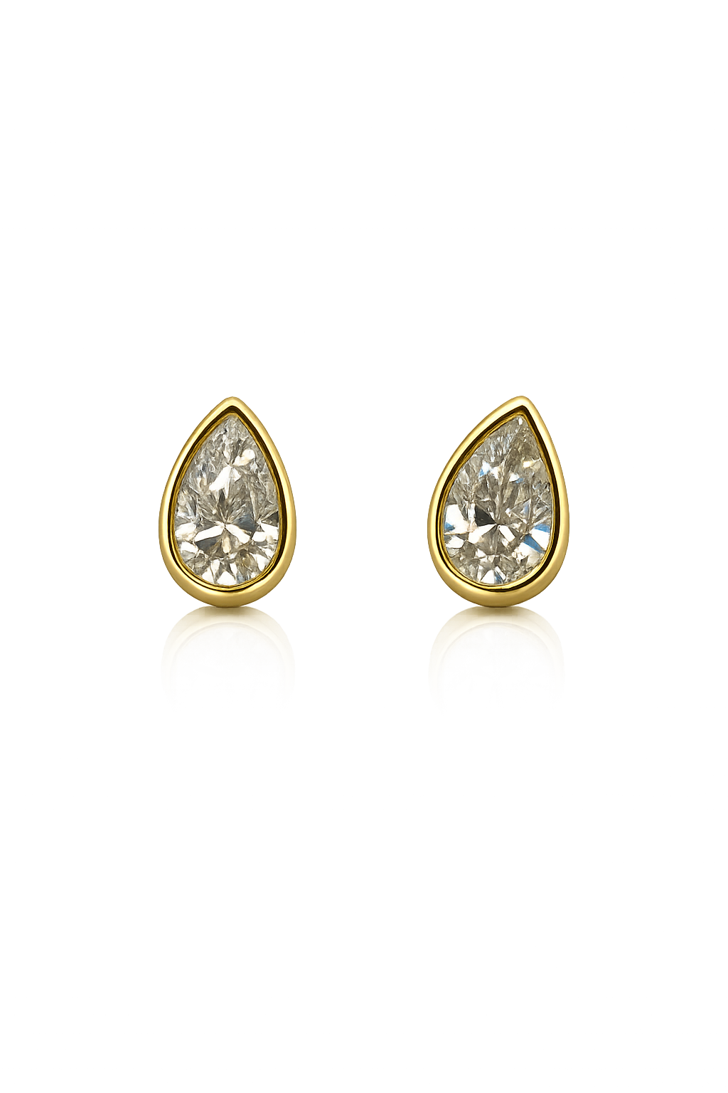14K Solid Yellow Gold - 1.00 CTW Pear Lab Diamond Stud Earrings
