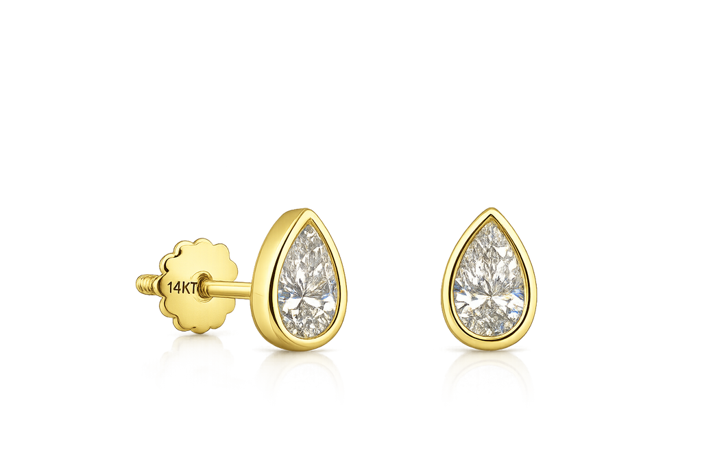 14K Solid Yellow Gold - 1.00 CTW Pear Lab Diamond Stud Earrings