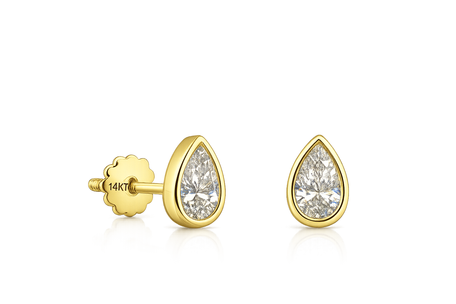 14K Solid Yellow Gold - 1.00 CTW Pear Lab Diamond Stud Earrings