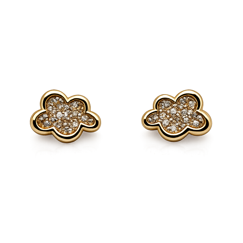 14K Yellow Gold - 0.13 CTW Natural Diamond Flower Stud Earrings