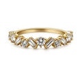 14K Solid Yellow Gold - 1.08 CTW Emerald & Round Lab Diamond Band Ring