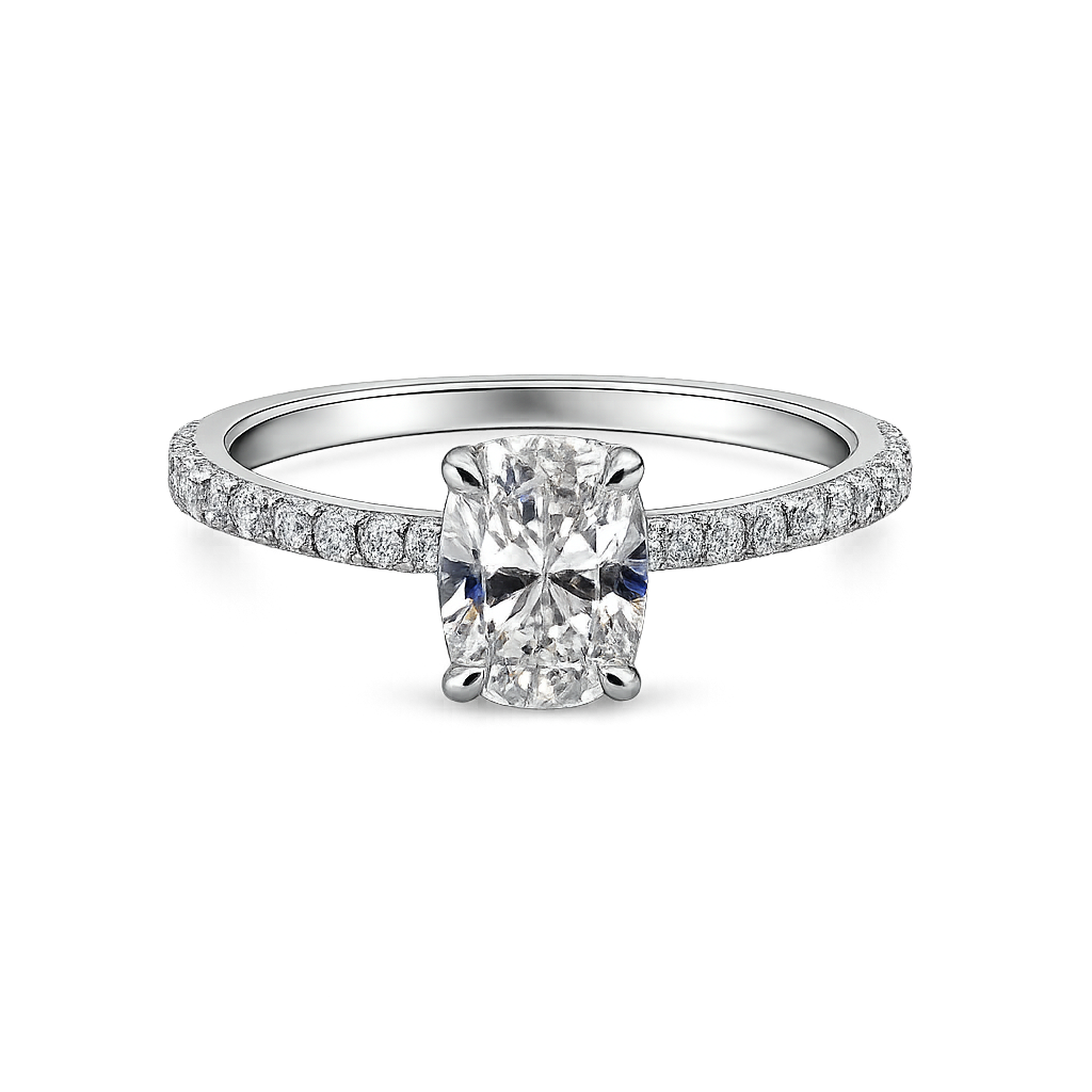 14K Solid White Gold - 2.00 CT Oval Lab Diamond Engagement Ring