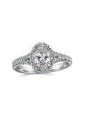 14K White Gold Oval Lab-Grown Diamond Halo Ring – 1.05 CT Center