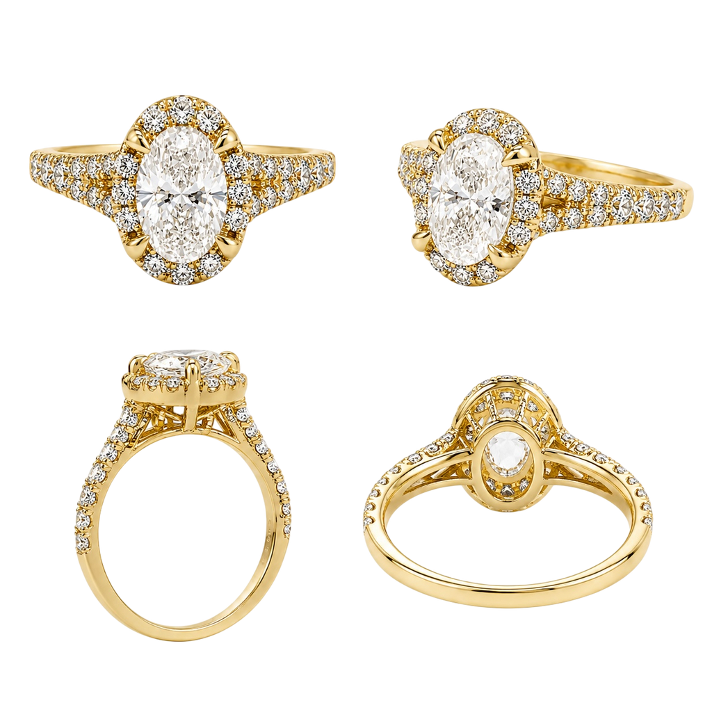 14K Yellow Gold 1.06 CT Oval Lab-Grown Diamond Halo Ring