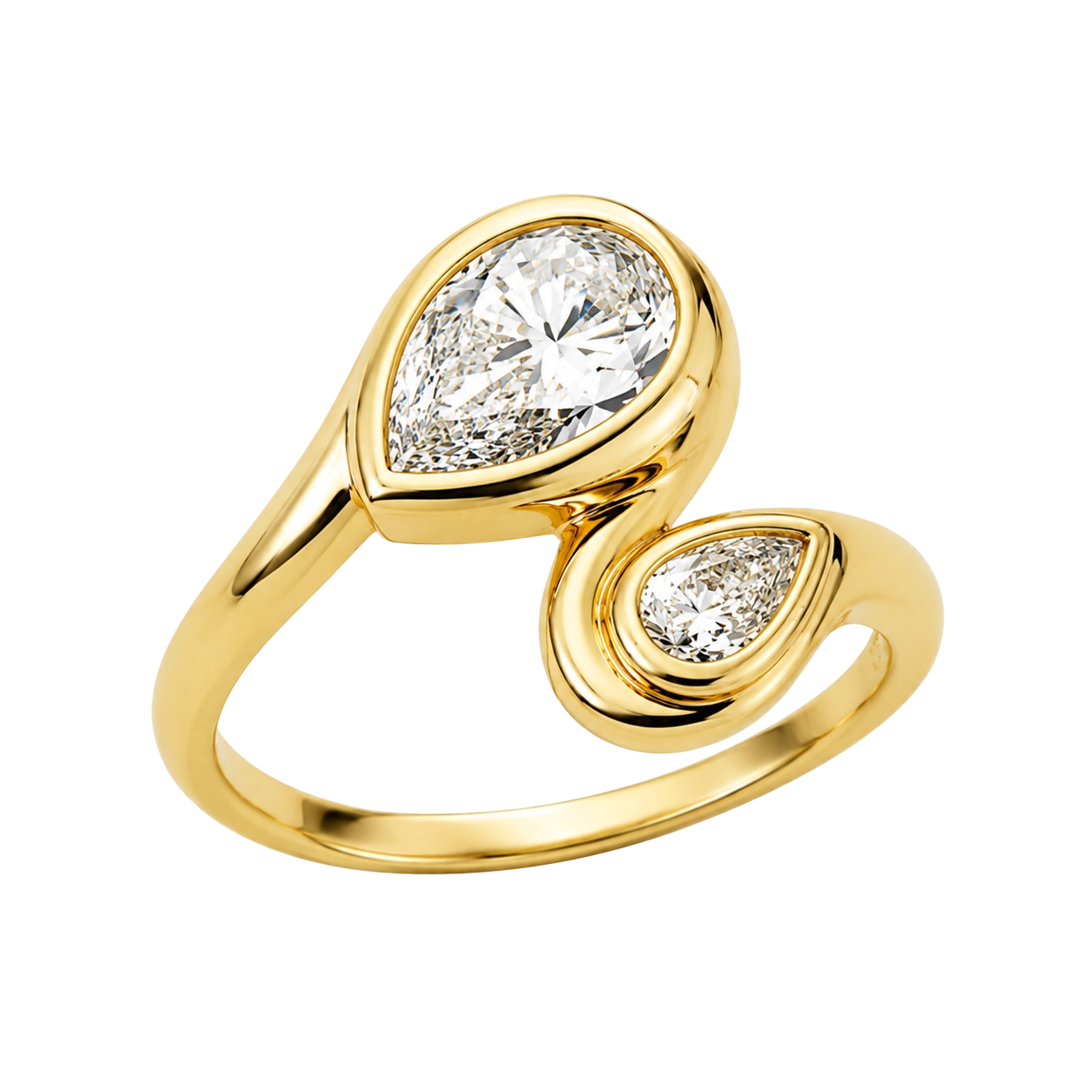 14K Solid Yellow Gold - 1.15 CT Pear Lab Diamond Open Ring