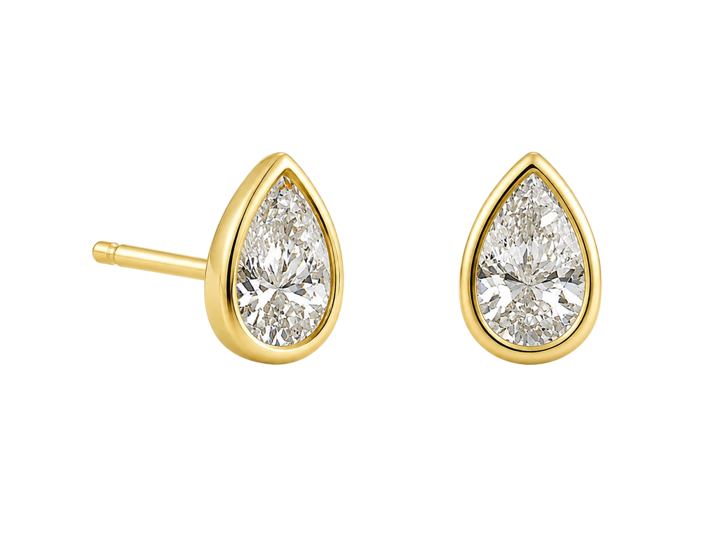 14K Solid Yellow Gold - 1.00 CTW Pear Lab Diamond Stud Earrings