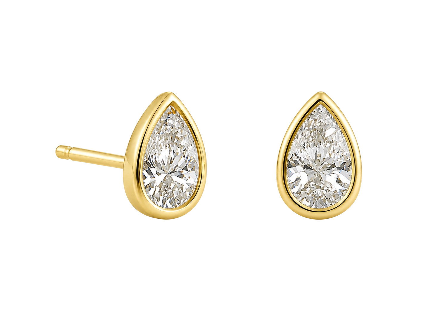 14K Solid Yellow Gold - 1.00 CTW Pear Lab Diamond Stud Earrings