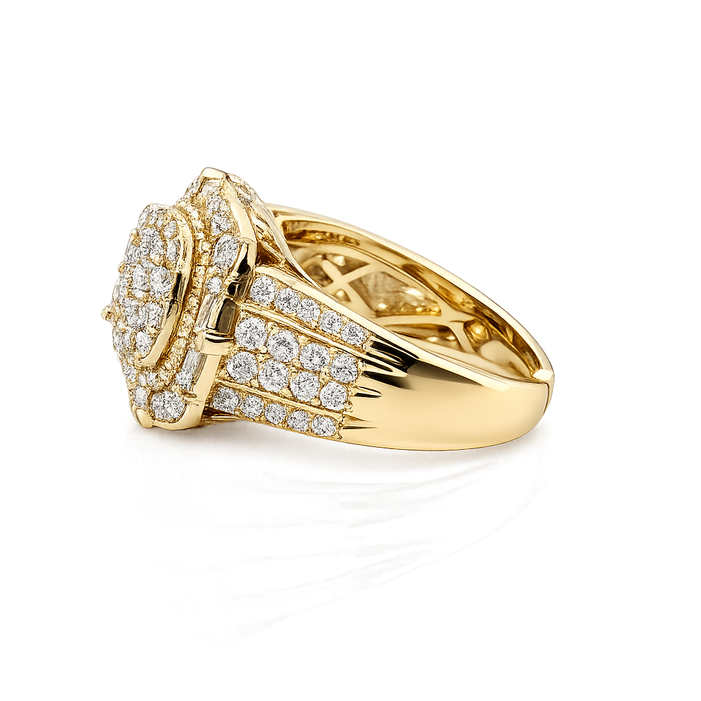 14K Solid Yellow Gold | Size 7 - 1.50 CTW Natural Diamond Square Cluster Ring