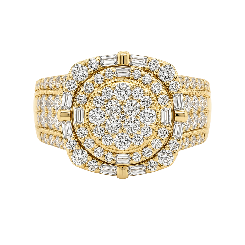 14K Solid Yellow Gold | Size 7 - 1.50 CTW Natural Diamond Square Cluster Ring