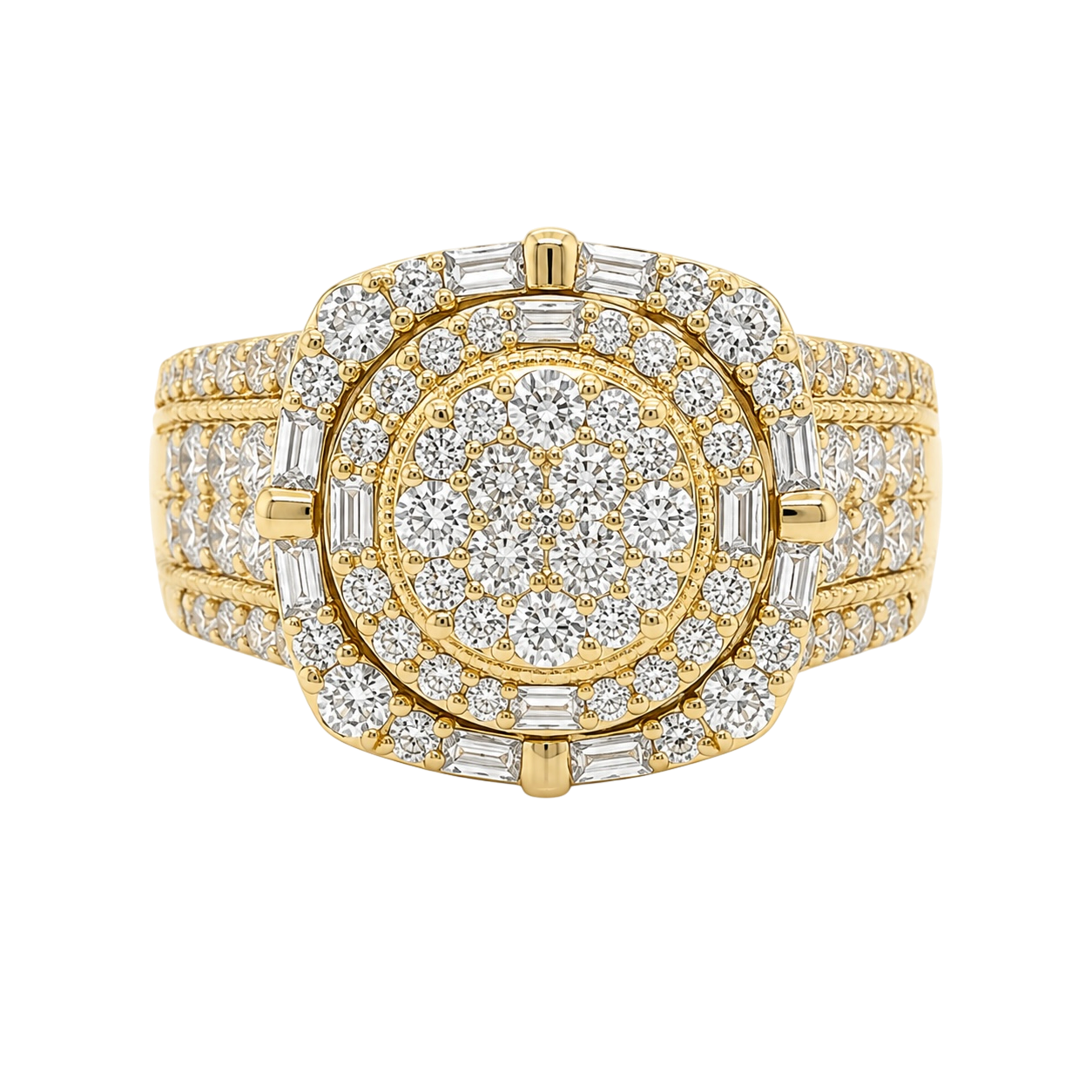 14K Solid Yellow Gold | Size 7 - 1.50 CTW Natural Diamond Square Cluster Ring