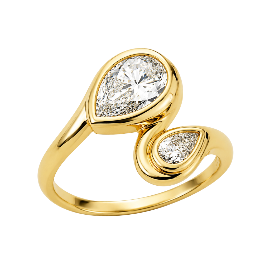 14K Solid Yellow Gold - 1.15 CT Pear Lab Diamond Open Ring
