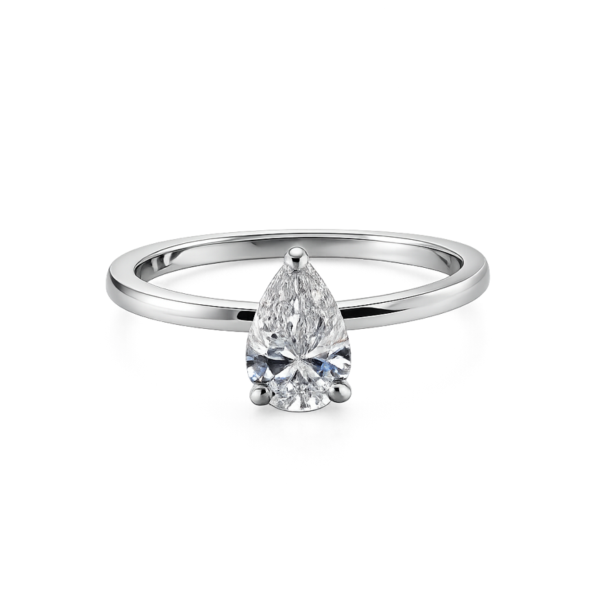 14K Solid White Gold  Descripción - 0.95 CT Pear Lab Diamond Solitaire Ring