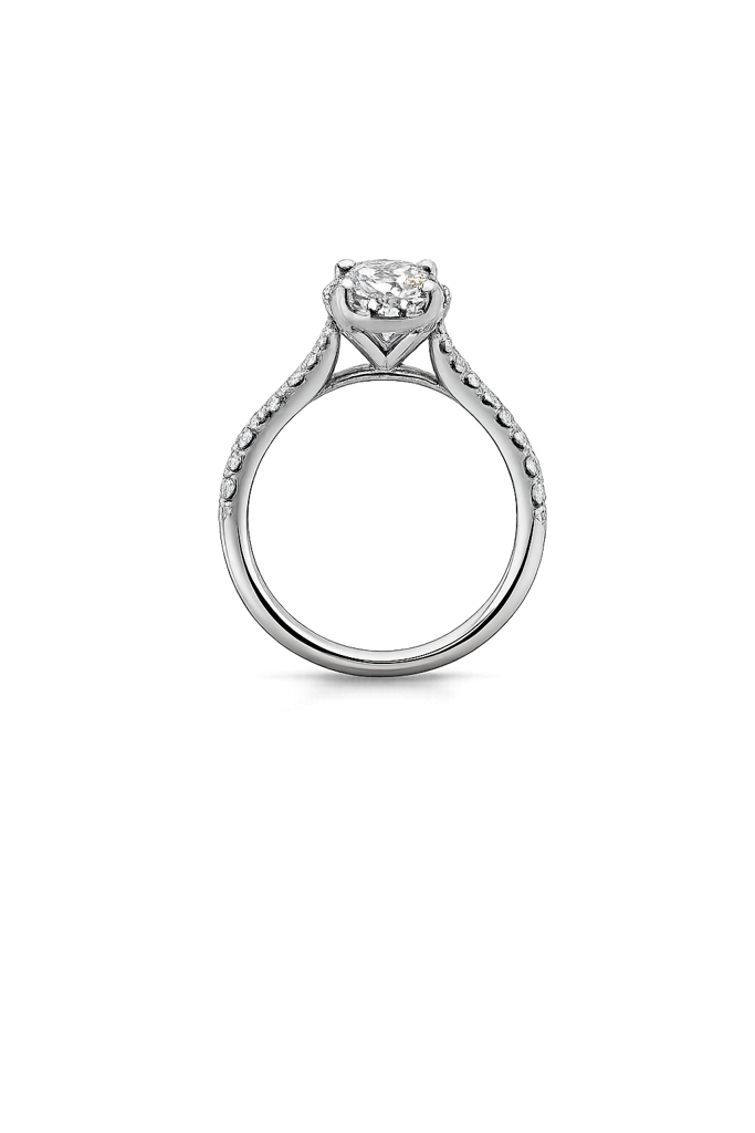 14K White Gold Oval Lab-Grown Diamond Halo Ring – 1.05 CT Center